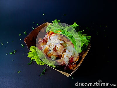 French fries with melt chees mozarela Stock Photo