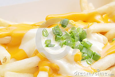 French Fries with Melted Cheese Stock Photo