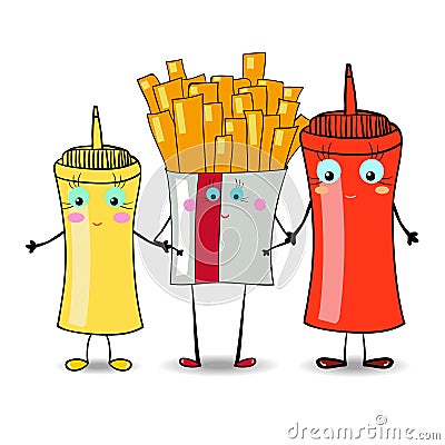 French fries with Mustard and ketchup illustration for fastfood Vector Illustration