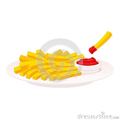 French fries on plate Vector Illustration