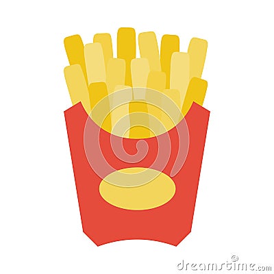 French fries in a red carton paper box. Fast food Vector Illustration