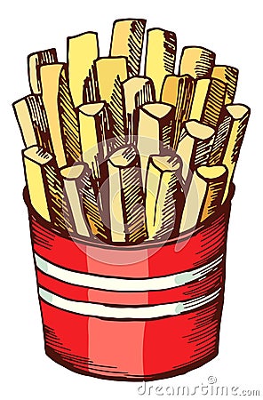 French fries red pack. Tasty potato snack Vector Illustration