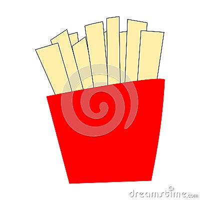 French fries in red packet, deep fried sliced potato stick isolated on white background Vector Illustration
