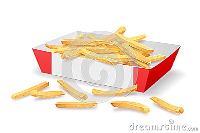 French fries in red and white paper tray template design. isolated on white background Vector Illustration