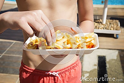 French fries with sauce Stock Photo