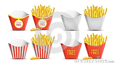 French Fries Set Vector. Classic Paper Bag. Tasty Fast Food Potato. Fast Food Icons Potato. Empty And Full. Isolated Vector Illustration