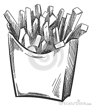 French fries sketch. Tasty fast food engraving Vector Illustration