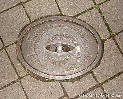 French gas manhole sewer cover Stock Photo