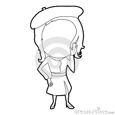 French girl icon, outline style Vector Illustration