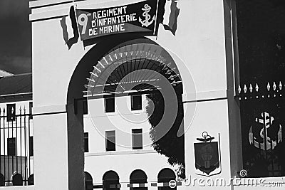 French Guyane Foreign legion: The headquarter of the 9th Marine-Infanterie-Regimen Editorial Stock Photo