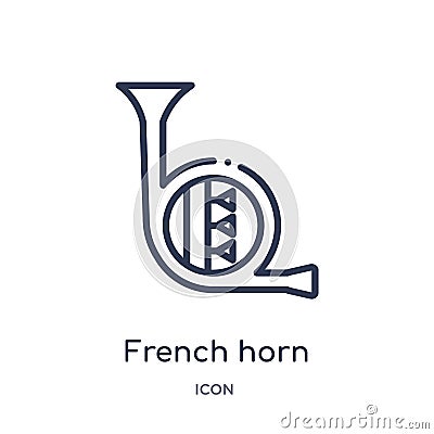 French horn icon from music outline collection. Thin line french horn icon isolated on white background Vector Illustration