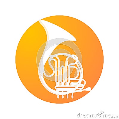 French Horn icon in orange color Vector Illustration