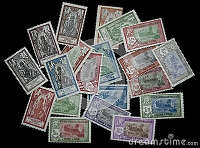 1929 French India stamps Editorial Stock Photo