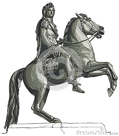 French king Louis XIV equestrian statue Cartoon Illustration