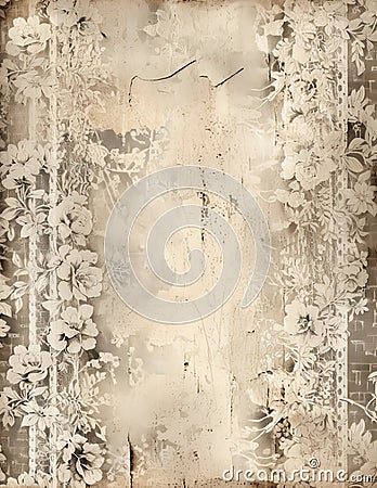 Distressed French Lace Junk Journal Page Stock Photo
