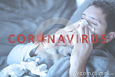 French Man infected with coronavirus is in quarantine - Danger Biohazard panel, quarantine Stock Photo