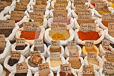 French Market Spices in bags Stock Photo