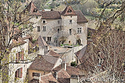 French Medieval Courtyard Stock Photo