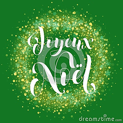 French Merry Christmas Joyeux Noel decoration ornament snowflake wreath glitter Stock Photo