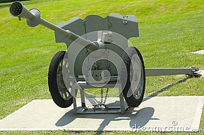 French 25 mm anti-tank gun model of 1937 at Fort Hamilton US Army base in Brooklyn Editorial Stock Photo