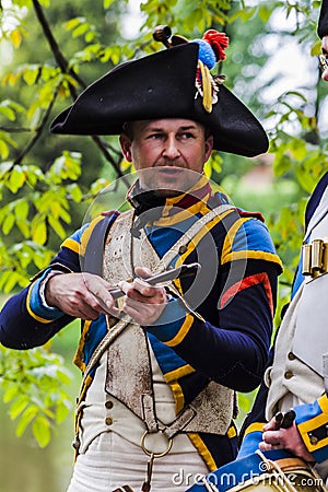 Portrait of a french napoleonic sargent in the battle Editorial Stock Photo