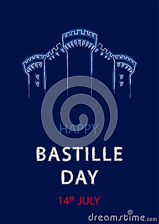 French National Day, 14th of July. Happy Bastille day. Template for card, poster, flyer, print. Vector illustration Vector Illustration