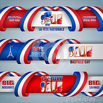 French national holiday, sales, commercial event, web banners Vector Illustration