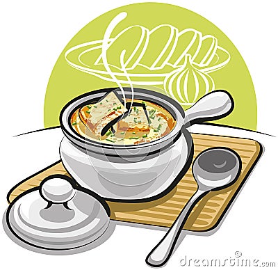 French onion soup with croutons Stock Photo