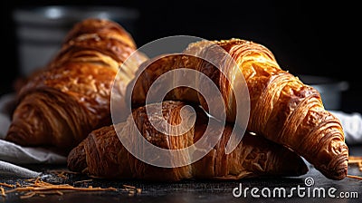 french pastries, bakery croissants generative ai Stock Photo