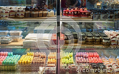 French pastries on display a confectionery shop Stock Photo