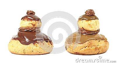 French pastry `religieuse` with chocolate or coffee Stock Photo