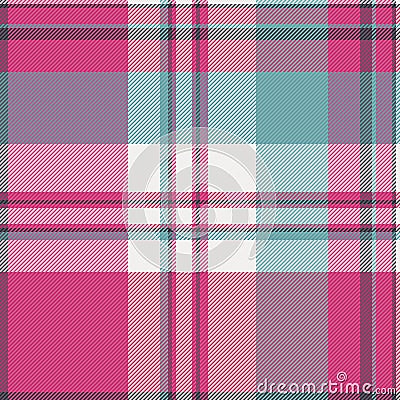 French pattern fabric vector, bandana texture check textile. Stitched background seamless tartan plaid in pink and white colors Vector Illustration