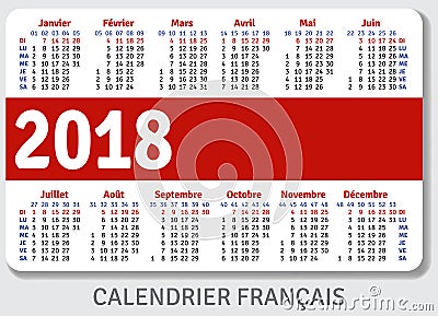 French pocket calendar for 2018 Vector Illustration