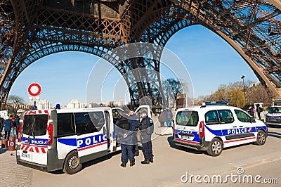 French police guarding Notre Dame in Paris Editorial Stock Photo