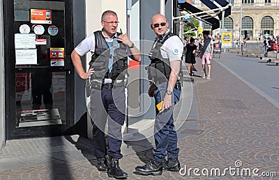 French police officers in Lille, France Editorial Stock Photo