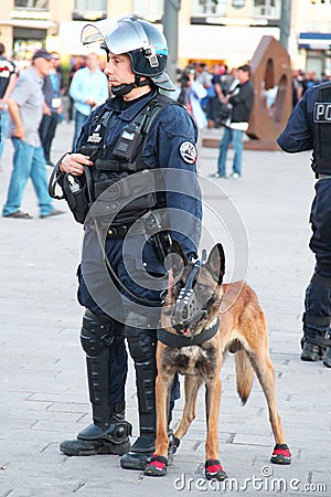 French policeman with the dog in Marseille Editorial Stock Photo