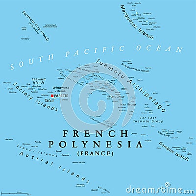 French Polynesia, overseas collectivity of France, political map Vector Illustration