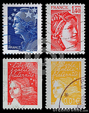 French Postage Stamps Editorial Stock Photo