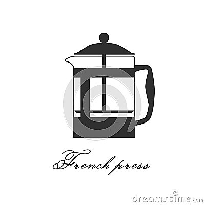 French press coffee maker flat simple icon Vector ground coffee pot. Isolated graphic illustration. Instant coffee Cartoon Illustration