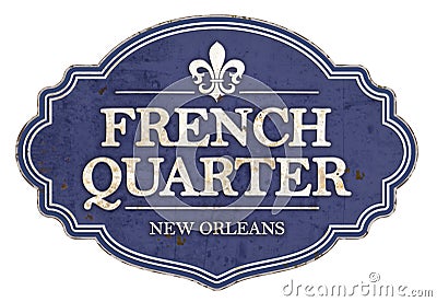 French Quarter New Orleans Enamel Sign Vintage Retro Stock Photo