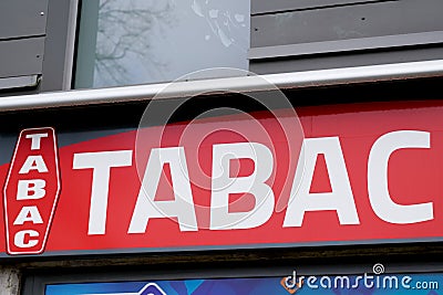 French Red logo store tobacco sign shop with french text white tabac logo Editorial Stock Photo