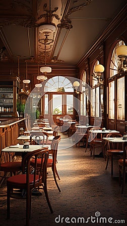 French restaurant ambiance in 3D, featuring a vintage cafe aesthetic Stock Photo