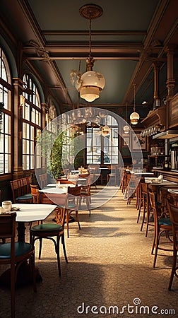 French restaurant ambiance in 3D, featuring a vintage cafe aesthetic Stock Photo