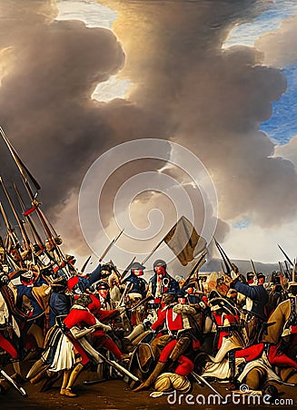 French Revolutionary Wars ca 1794. Fictional Battle Depiction. Generative AI. Cartoon Illustration