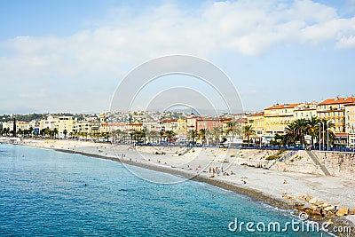 French Rivera beach view in Nice Editorial Stock Photo