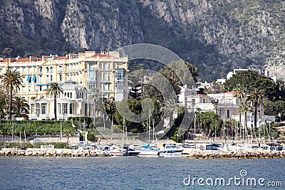 Nice French riviera, CÃ´te d`Azur, mediterranean coast, Eze, Saint-Tropez, Cannes and Monaco. Blue water and luxury yachts. Editorial Stock Photo