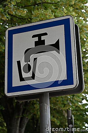 French road traffic signs indicating a drinking water tap Stock Photo