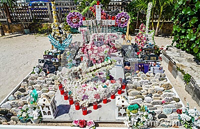 French rock star Johnny Hallyday`s grave at the Lorient Cemetery on the island of Saint Barthelemy Editorial Stock Photo