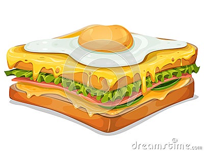 French Sandwich With Fried Egg Vector Illustration