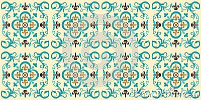 French seamless background, pattern with ornaments, colorful decor with mosaic. Vector Illustration